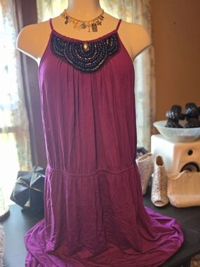 Lane Bryant Magenta Halter Mini Dress with Beaded Neckline